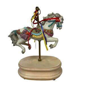 Decorative Carousel Horse Music Box With Colorful Accents & Wooden Base